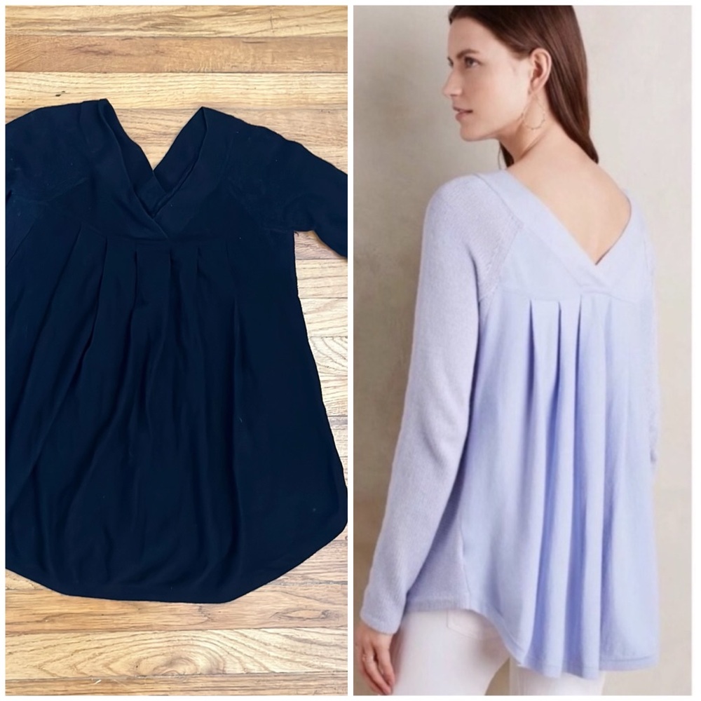 Anthro BLACK Knitted & Knotted Swing Back-pleated Sweater